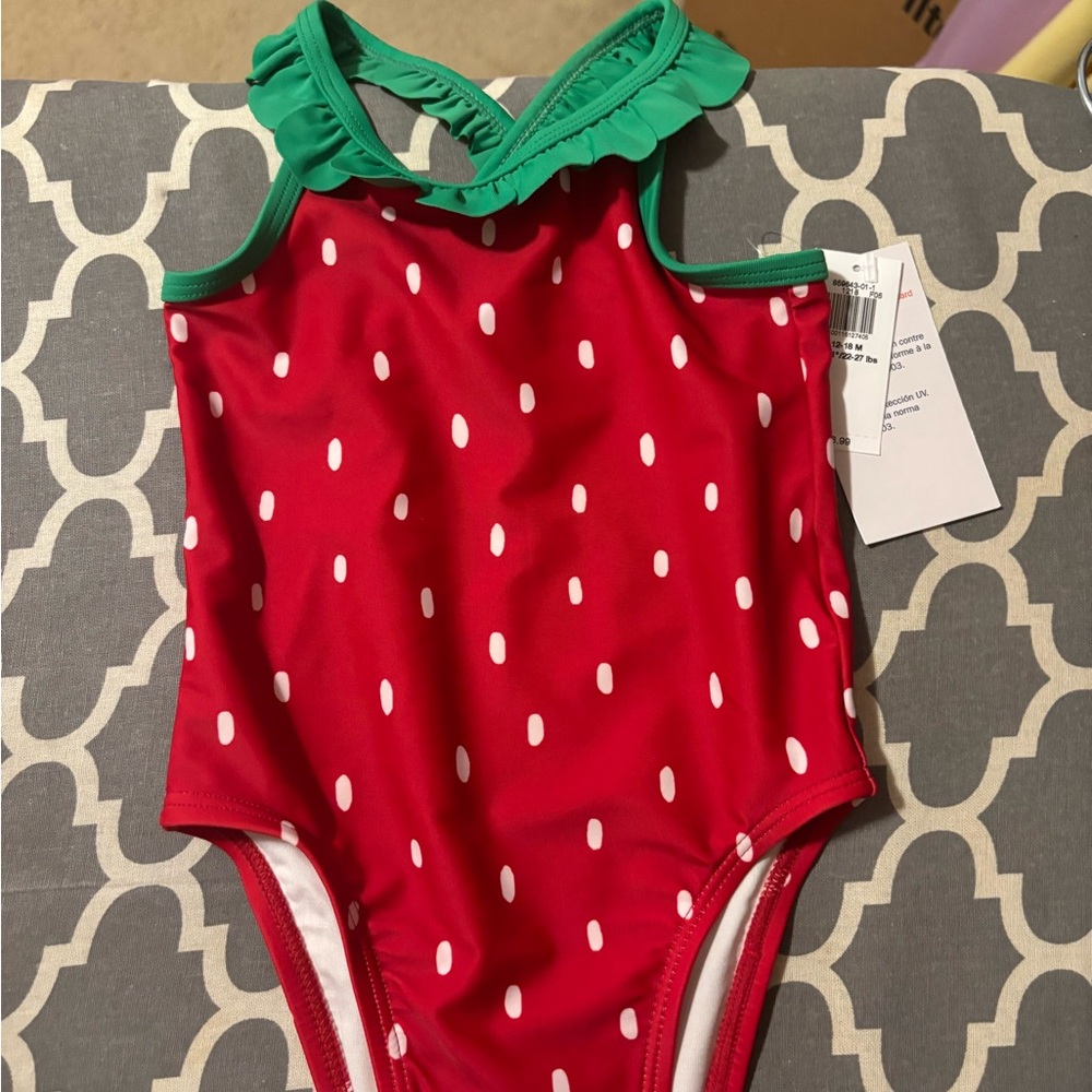 Old Navy Red and Green Kids Swim One Piece